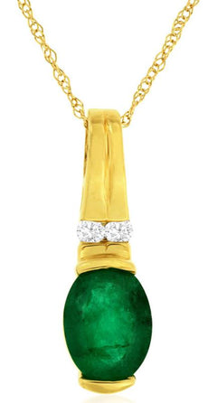 1.25CT DIAMOND & AAA EMERALD 14KT YELLOW GOLD 3D OVAL & ROUND FLOATING PENDANT