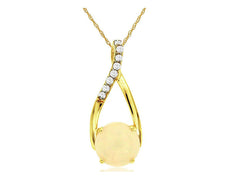 .90CT DIAMOND & AAA OPAL 14KT YELLOW GOLD ROUND INFINITY LOVE FLOATING PENDANT