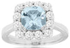 2.07CT DIAMOND & AAA AQUAMARINE 14KT WHITE GOLD CUSHION & ROUND SQUARE HALO RING