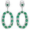 LARGE 22.77CT DIAMOND & AAA EMERALD 18K WHITE GOLD OVAL & ROUND HANGING EARRINGS