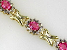 6.10CT DIAMOND & AAA PINK SAPPHIRE 14KT YELLOW GOLD MULTI FLOWER TENNIS BRACELET