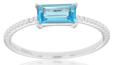 .83CT DIAMOND & AAA BLUE TOPAZ 14KT WHITE GOLD 3D EMERALD CUT & ROUND FUN RING