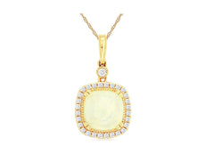 1.58CT DIAMOND & AAA OPAL 14KT YELLOW GOLD CUSHION & ROUND HALO FILIGREE PENDANT