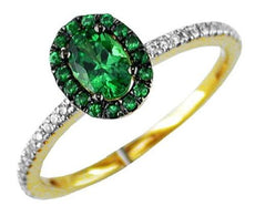 .74CT DIAMOND & AAA GREEN GARNET 14KT YELLOW GOLD OVAL & ROUND FRIENDSHIP RING