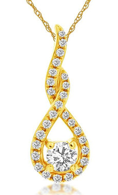 .19CT DIAMOND 14KT YELLOW GOLD 3D SOLITAIRE TEAR DROP LOVE KNOT FLOATING PENDANT