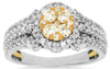 0.91CT WHITE & FANCY YELLOW DIAMOND 14K 2 TONE GOLD ROUND CLUSTER FRIENDSHIP RING