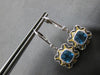 2.28CT DIAMOND & AAA BLUE TOPAZ 14K 2 TONE GOLD CUSHION & ROUND HANGING EARRINGS