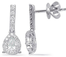 .63CT DIAMOND 14KT WHITE GOLD ROUND & PEAR SHAPE TEAR DROP HALO HANGING EARRINGS