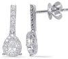 .63CT DIAMOND 14KT WHITE GOLD ROUND & PEAR SHAPE TEAR DROP HALO HANGING EARRINGS