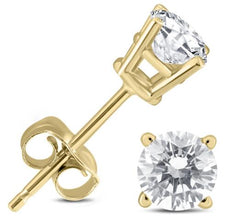 ESTATE .50CT DIAMOND 14KT YELLOW GOLD 3D CLASSIC ROUND SOLITAIRE STUD EARRINGS