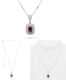 2.65CT DIAMOND & AAA RUBY 18KT WHITE GOLD 3D PEAR SHAPE & CUSHION LOVE NECKLACE