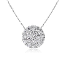 .50CT DIAMOND 14KT WHITE GOLD 3D ROUND CLUSTER INVISIBLE CIRCULAR LOVE NECKLACE
