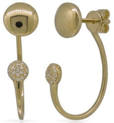 ESTATE .09CT DIAMOND 14KT YELLOW GOLD 3D ROUND FLOWER UMBRELLA HANGING EARRINGS