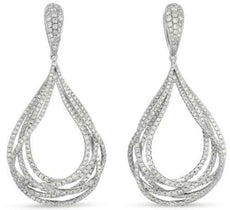 LARGE 4.75CT DIAMOND 14KT WHITE GOLD 3D OPEN TEAR DROP COCKTAIL HANGING EARRINGS