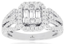 .94CT DIAMOND 14KT WHITE GOLD ROUND BAGUETTE & PRINCESS CLUSTER SQUARE LOVE RING