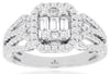 .94CT DIAMOND 14KT WHITE GOLD ROUND BAGUETTE & PRINCESS CLUSTER SQUARE LOVE RING