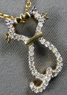ESTATE .10CT DIAMOND 14KT YELLOW GOLD 3D FUN HAPPY CAT FLOATING PENDANT