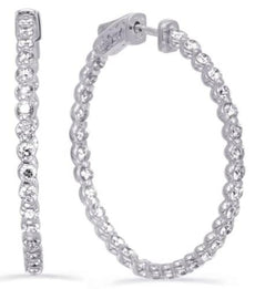 2.46CT DIAMOND 14KT WHITE GOLD 3D SHARED PRONG INSIDE OUT HOOP HANGING EARRINGS