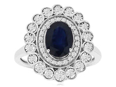 1.72CT DIAMOND & AAA SAPPHIRE 14K WHITE GOLD OVAL & ROUND FLOWER ENGAGEMENT RING