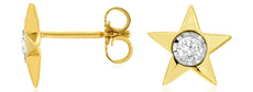 ESTATE .15CT DIAMOND 14KT YELLOW GOLD 3D SOLITAIRE CLASSIC STAR EARRINGS