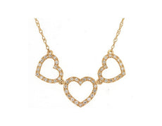 ESTATE .15CT DIAMOND 14KT YELLOW GOLD 3D TRIPLE OPEN HEART LOVE NECKLACE