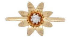 ESTATE .05CT DIAMOND 14KT YELLOW GOLD 3D CLASSIC FLOWER SOLITAIRE FUN RING