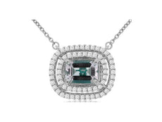1.18CT DIAMOND & AAA AQUAMARINE 14K WHITE GOLD EMERALD CUT & ROUND LOVE NECKLACE