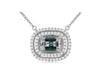 1.18CT DIAMOND & AAA AQUAMARINE 14K WHITE GOLD EMERALD CUT & ROUND LOVE NECKLACE