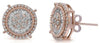 1.04CT DIAMOND 14KT ROSE GOLD 3D ROUND & BAGUETTE CLASSIC FLOWER STUD EARRINGS
