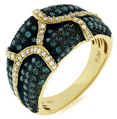 1.18CT WHITE & BLUE DIAMOND 14KT BLACK & YELLOW GOLD MULTI ROW ANNIVERSARY RING