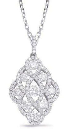 1.16CT DIAMOND 14K WHITE GOLD CLASSIC MULTI INFINITY FLOWER FUN FLOATING PENDANT