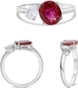 2.47CT DIAMOND & AAA RUBY 18KT WHITE GOLD OVAL & PEAR SHAPE 2 STONE 3D LOVE RING