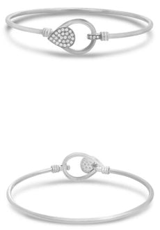 .19CT DIAMOND 14K WHITE GOLD 3D ROUND DOUBLE TEAR DROP LOVE KNOT BANGLE BRACELET
