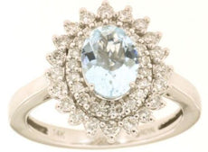 1.60CT DIAMOND & AAA AQUAMARINE 14KT WHITE GOLD OVAL HALO FLOWER ENGAGEMENT RING