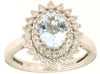 1.60CT DIAMOND & AAA AQUAMARINE 14KT WHITE GOLD OVAL HALO FLOWER ENGAGEMENT RING
