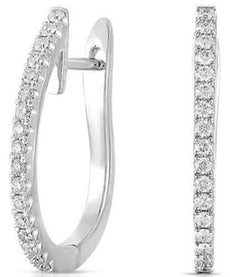 .49CT DIAMOND 14KT WHITE GOLD ROUND CLASSIC OVAL SHAPE HUGGIE HANGING EARRINGS