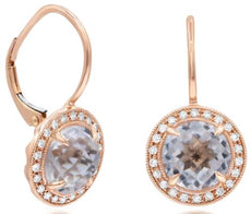 4.25CT DIAMOND & AAA WHITE TOPAZ 14KT ROSE GOLD ROUND LEVERBACK HANGING EARRINGS