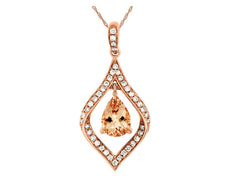 .87CT DIAMOND & AAA MORGANITE 14KT ROSE GOLD 3D PEAR SHAPE & ROUND LEAF PENDANT