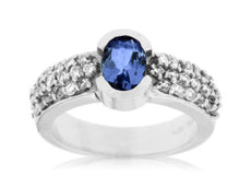 1.58CT DIAMOND & AAA TANZANITE 14K WHITE GOLD 3D OVAL SEMI BEZEL ENGAGEMENT RING