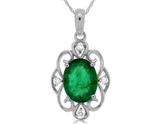 1.14CT DIAMOND & AAA EMERALD 14KT WHITE GOLD OVAL & ROUND OPEN FILIGREE PENDANT
