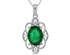 1.14CT DIAMOND & AAA EMERALD 14KT WHITE GOLD OVAL & ROUND OPEN FILIGREE PENDANT