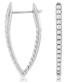 .55CT DIAMOND 14KT WHITE GOLD ELONGATED INSIDE OUT HUGGIE HOOP HANGING EARRINGS