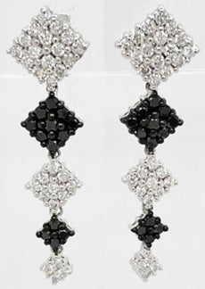 1.61CT WHITE & BLACK DIAMOND 14K WHITE GOLD 3D MULTI SQUARE GEOMETRICAL EARRINGS