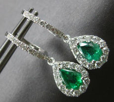 1.88CT DIAMOND & AAA EMERALD 14KT WHITE GOLD PEAR SHAPE & ROUND HANGING EARRINGS