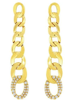 .20CT DIAMOND 14KT YELLOW GOLD ROUND GRADUATING CUBAN LINK FUN HANGING EARRINGS