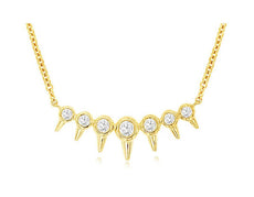 ESTATE .15CT DIAMOND 14KT YELLOW GOLD ROUND 7 STONE BEZEL SPIKY FUN BAR NECKLACE