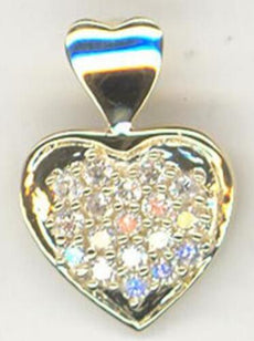 .12CT DIAMOND 14KT YELLOW GOLD CLASSIC PAVE DOUBLE HEART LOVE FLOATING PENDANT