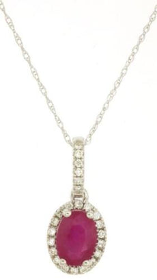 1.02CT DIAMOND & AAA RUBY 14KT WHITE GOLD 3D OVAL & ROUND HALO FLOATING PENDANT