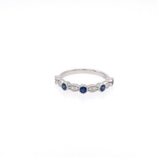 .48CT DIAMOND & SAPPHIRE 18KT WHITE GOLD FILIGREE SEMI ETERNITY ANNIVERSARY RING