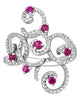 ESTATE LARGE 1.12CT DIAMOND & AAA RUBY 18K WHITE GOLD 3D MULTI SWIRL FLORAL RING